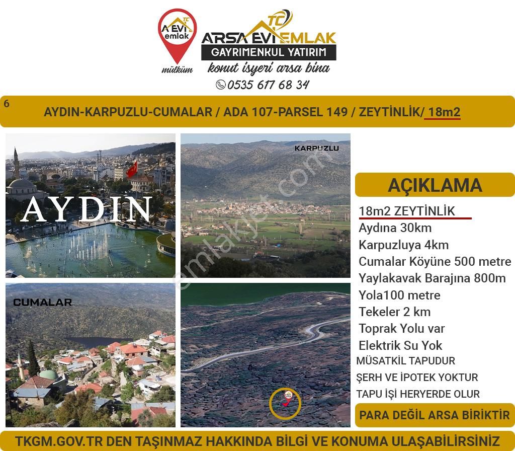 Aydın Karpuzlu Satılık Zeytinlik Aydın/karpuzlu/cumalar Satılık Zeytinlik 18m2