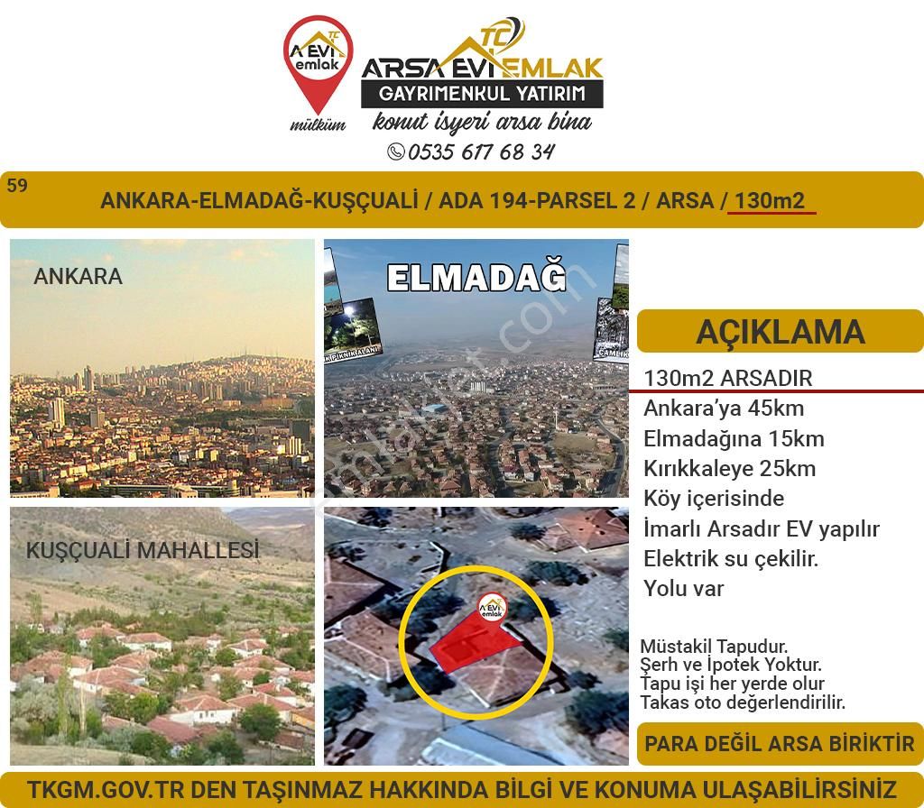 Elmadağ Kuşçuali Satılık Konut İmarlı Ankara-elmadağ-kuşçuali-satılık Arsa-130m2 İmarlı