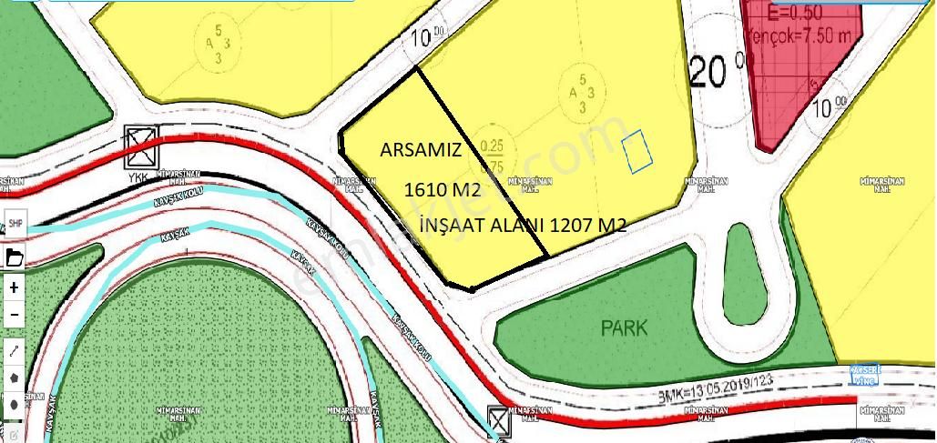 Melikgazi Mimarsinan Satılık Konut İmarlı Mimarsinan Organize Girişinde 1610 M2 Konut Arsası