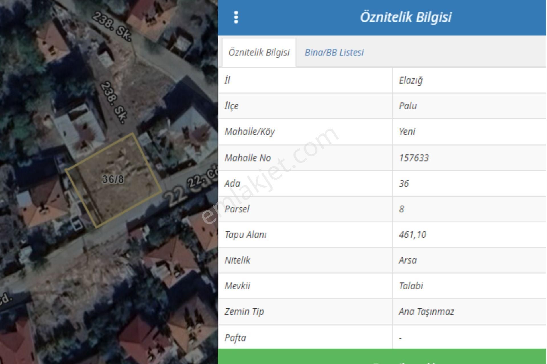 Palu Yenimahalle Satılık Villa İmarlı Palu Yeni Mahalle'de Merkezi Konumlu Satılık Arsa