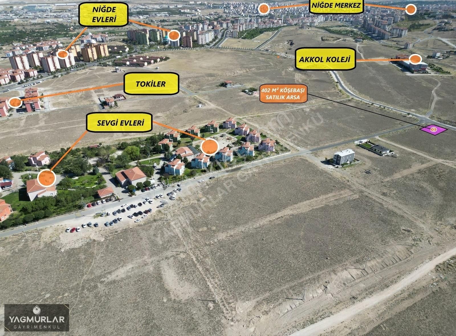 Niğde Merkez Efendibey Satılık Konut İmarlı Yağmurlar'dan Efendibey Sevgi Evi Yanı 400 M² Köşe Satılık Arsa.