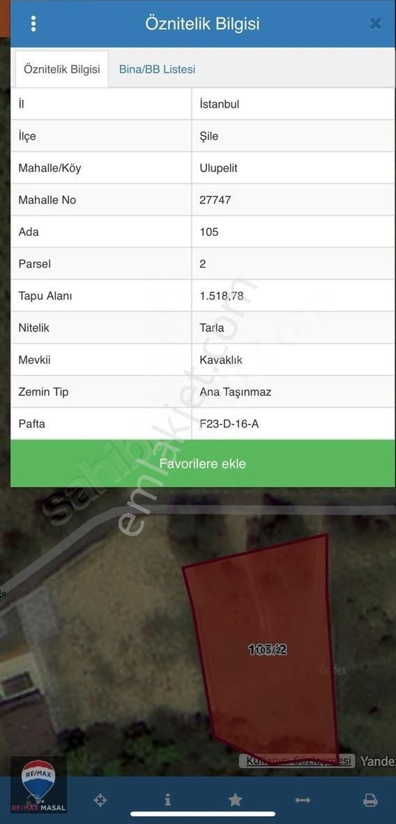 Şile Ulupelit Satılık Konut İmarlı Şile Ulupelit'de 1518 M2 Yola Cepheli İmarlı Satılık Arsa