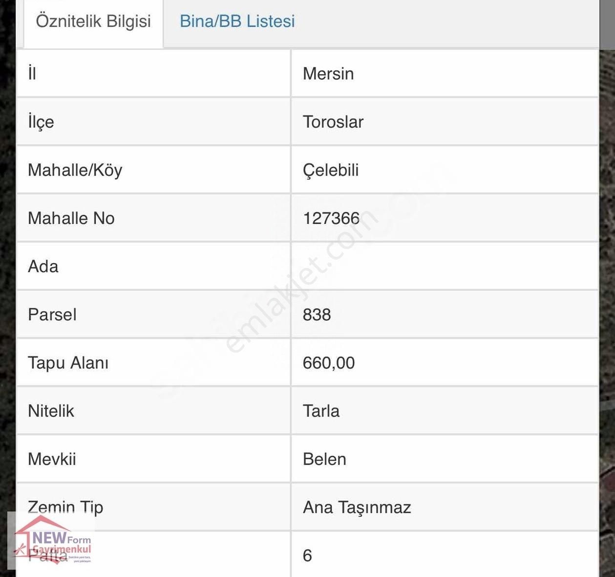 Toroslar Çelebili Satılık Tarla New Form'dan Çelebili Köyünde Satılık Arazi