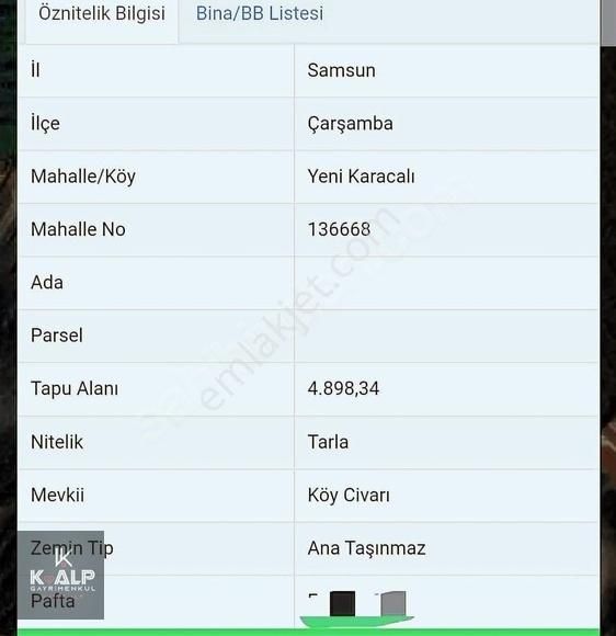 Çarşamba Yeni Karacalı Satılık Tarla Yeni Karacalıda Satılık Köy İçi 2450 M2 Evlik Yer