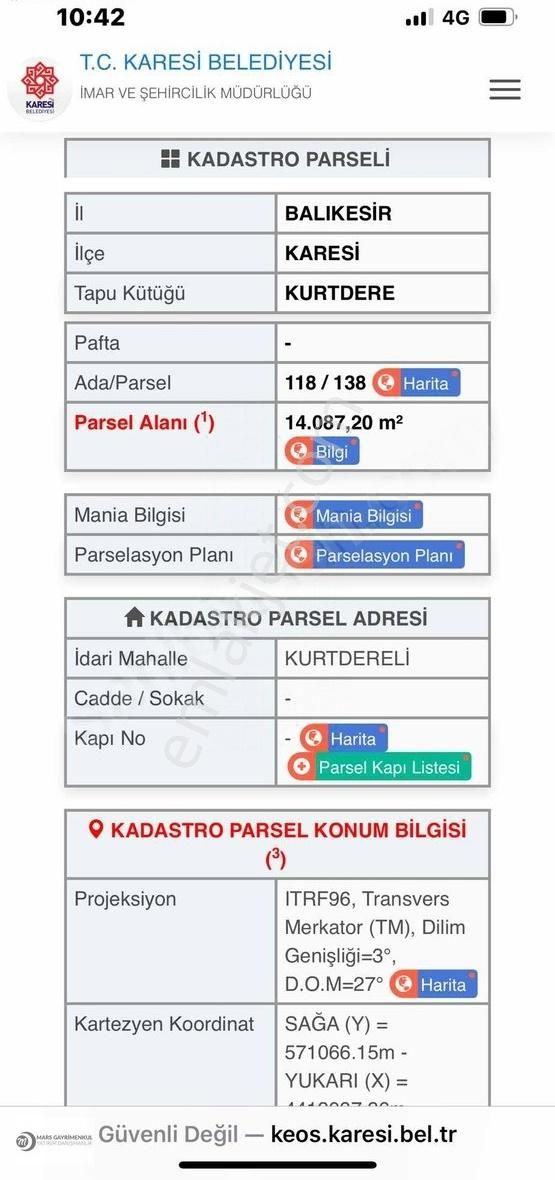 Karesi Kurtdere Satılık Tarla Kurtdere De Yolu Ve Çeşmesi Olan Köye Yakın Tarla