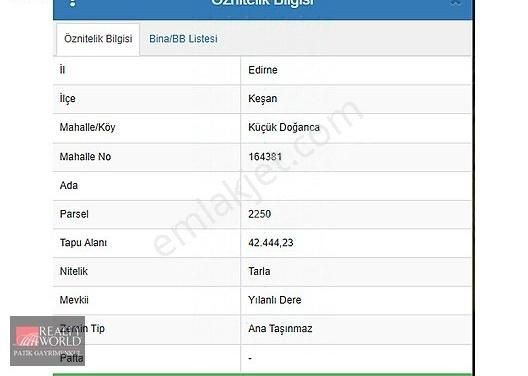 Keşan Küçükdoğanca Köyü Satılık Tarla Küçük Doğanca'da Baraja Çok Yakın Satılık 42.444m2 Arazi