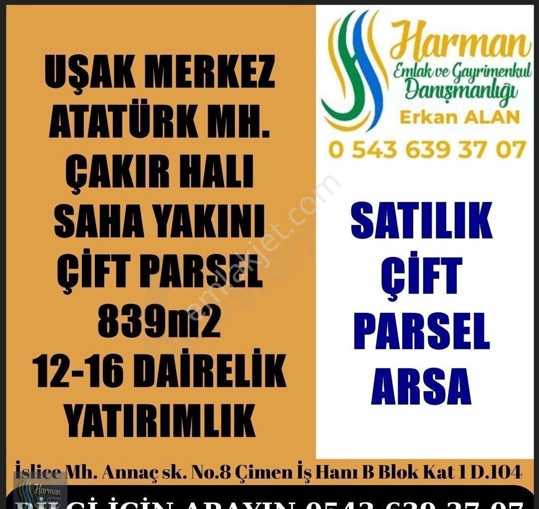 Uşak Merkez Atatürk Satılık Konut İmarlı Harman Emlak'tan Çakır Halı Saha Yakını Çift Parsel Arsa