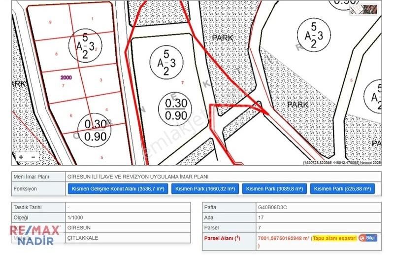 Giresun Merkez Çıtlakkale Satılık Konut İmarlı Remax Çıtlakkale'de Deniz Manzaralı İmarlı Tek Tapu 7001 M2 Arsa