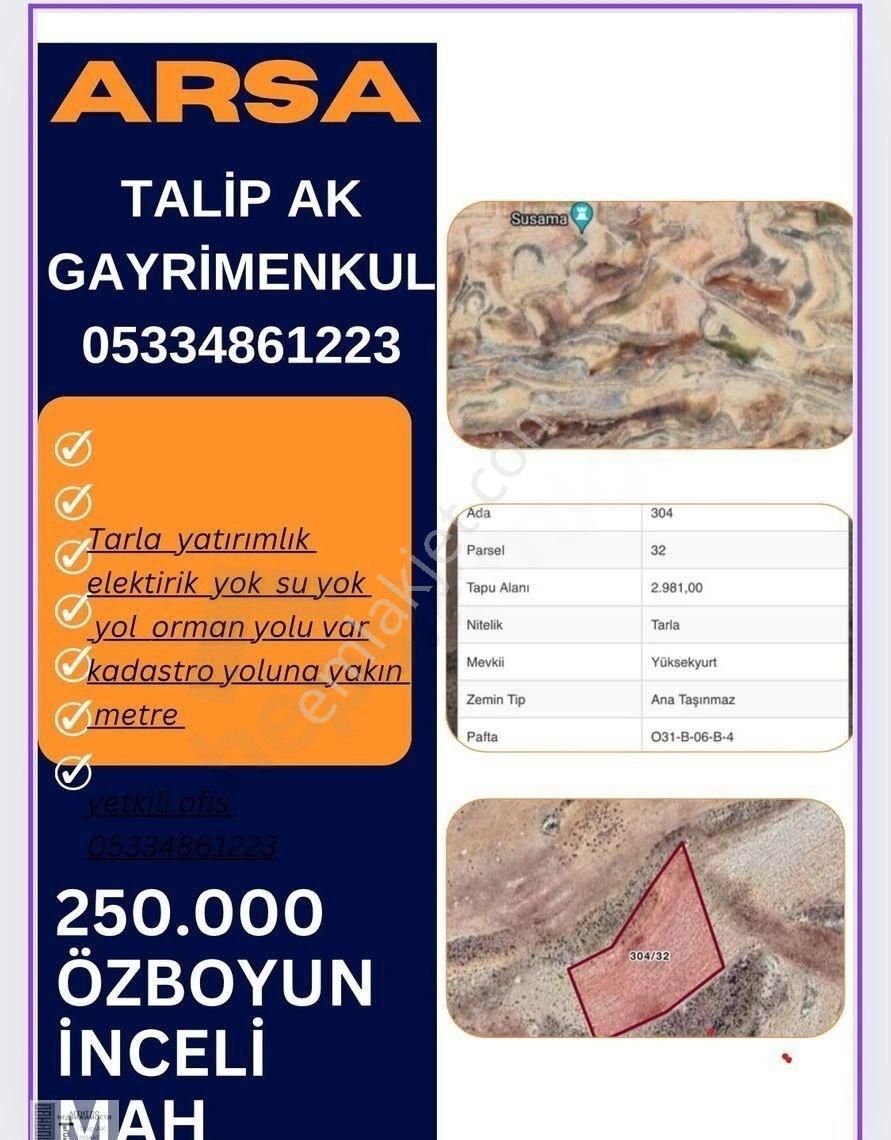 Silifke Özboynuinceli Satılık Tarla 2981 M2 Özboyuninceli Mah Yatırımlık