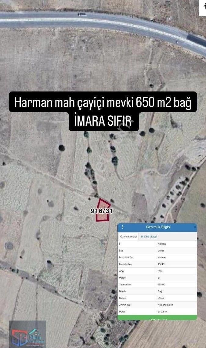 Develi Harman Satılık Bağ & Bahçe Sinan Gayrimenkulden Harman Mh Çayiçi Mevkide Satılık Bağ