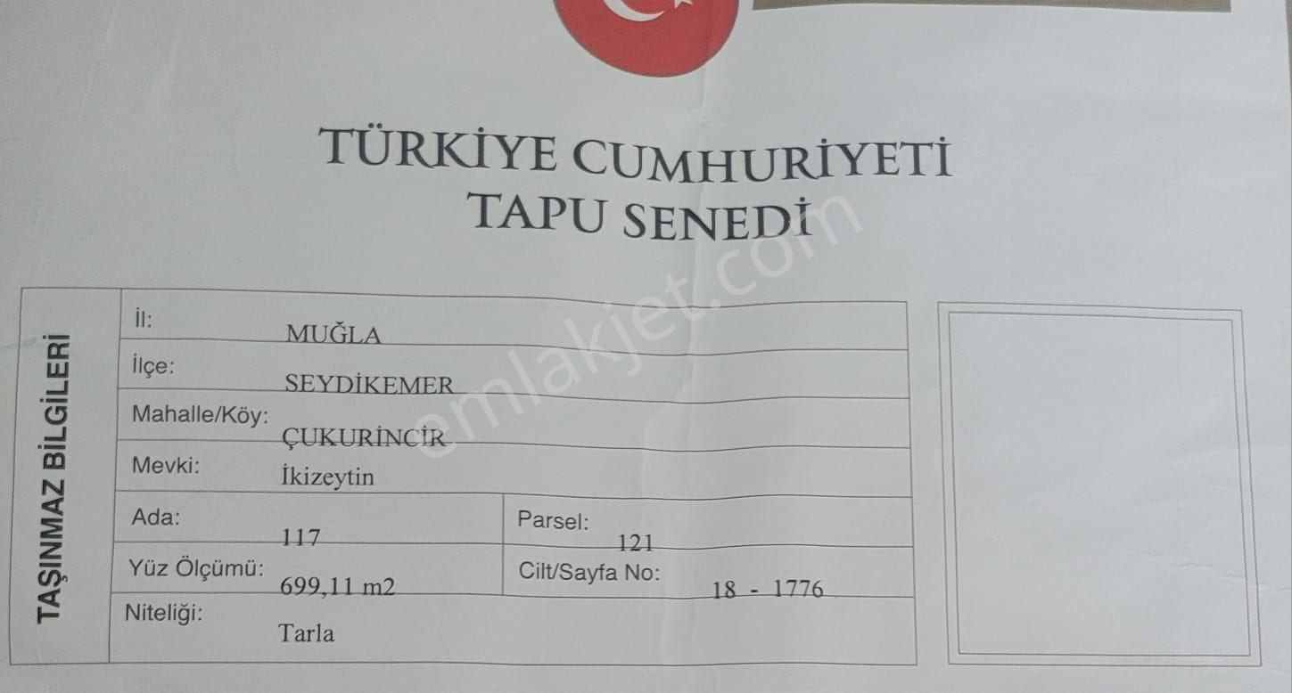 Seydikemer Çukurincir Satılık Tarla Yatırımlık Tarla