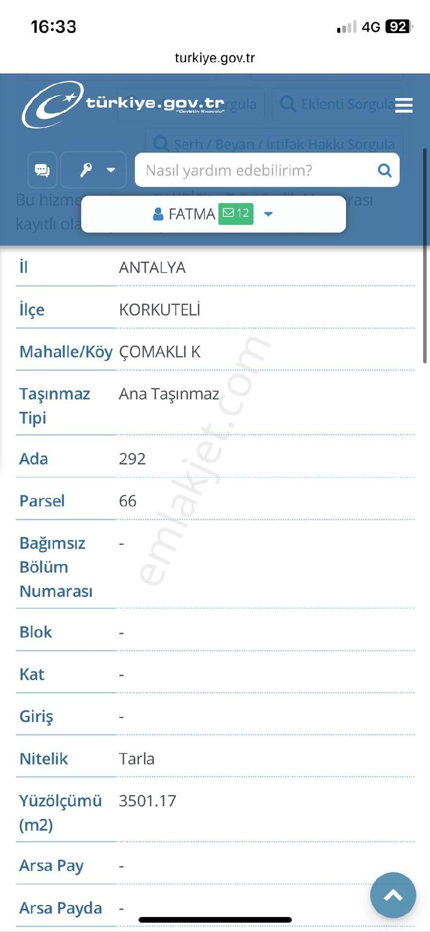 Korkuteli Çomaklı Satılık Tarla Korkuteli Çomaklı'da 3501 M2 Tek Tapu Satılık Yatırımlık Tarla