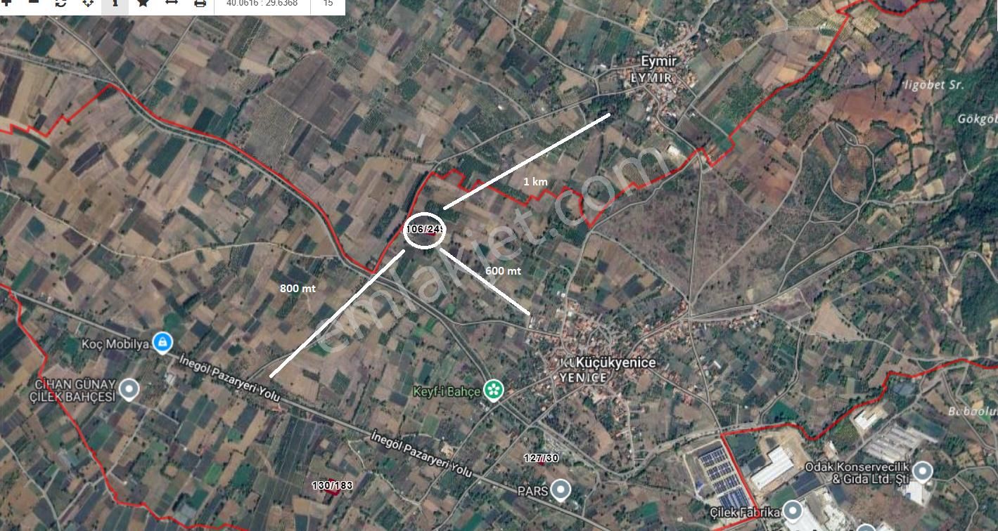 İnegöl Küçük Yenice Satılık 900 Mt Hobi Bahçesi (106/249) Kod: Tt - Görsel 2