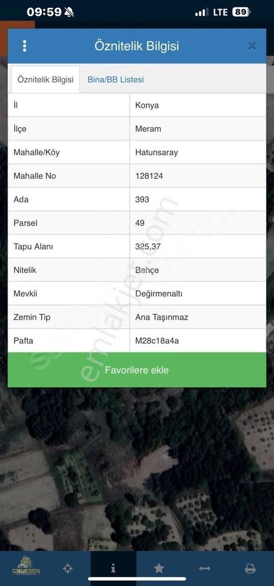 Meram Hatunsaray Satılık Tarla Güneren Gayrimenkul'den Hatunsaray'da 325 M2 Satılık Bahçe