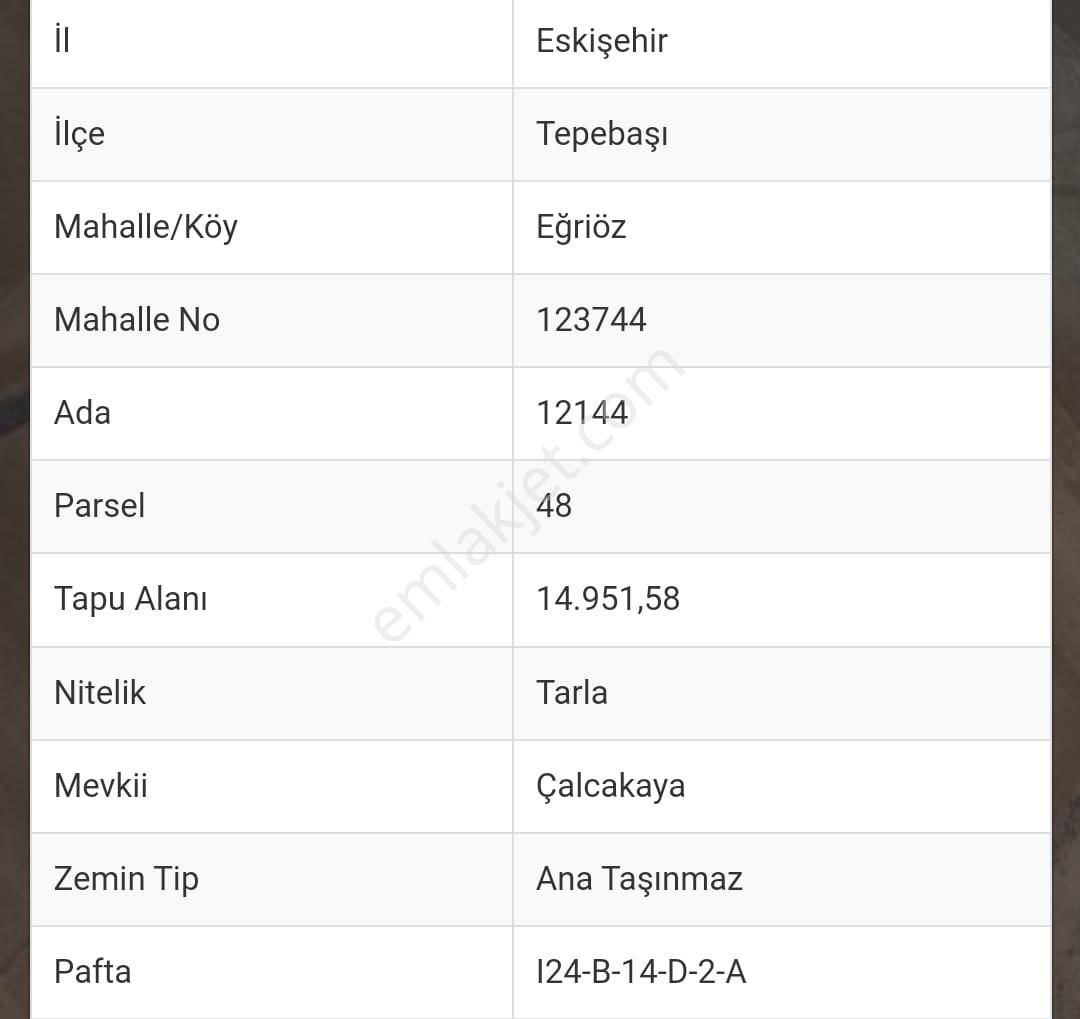 Tepebaşı Eğriöz Satılık Tarla İki Gayrimenkul Danışmanlık Dan Eğriöz Mahallesinde Satılık 14.951.58 Mt Tarla