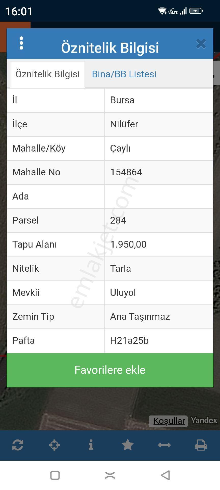 Nilüfer Çaylı Satılık Tarla Teknosab Organize Sanayi Yakınında Çaylı Mahallesi Satılık 1.950 Mt Tarla