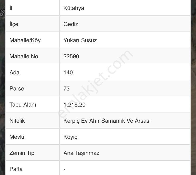 Gediz Yukarısusuz Köyü Satılık Konut İmarlı Kütahya Gediz Konut İmarlı Arsa