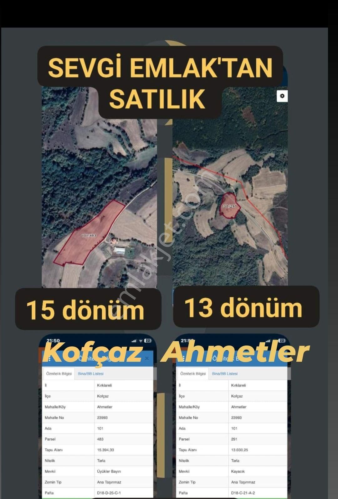 Kofçaz Ahmetler Köyü Satılık Tarla Sevgi Emlak'tan Satılık Tarla