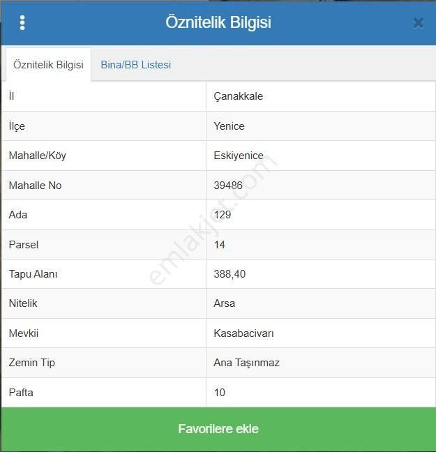 Yenice Eski Yenice Satılık Konut İmarlı Çanakkale Yenice'de Satılık 388 M2 İmarlı Arsa