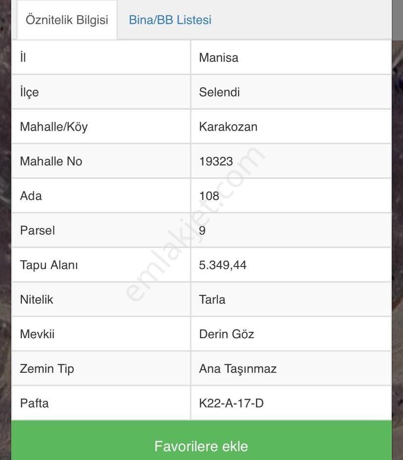 Selendi Karakozan Satılık Tarla Satılık 5.349 M2 Tarla