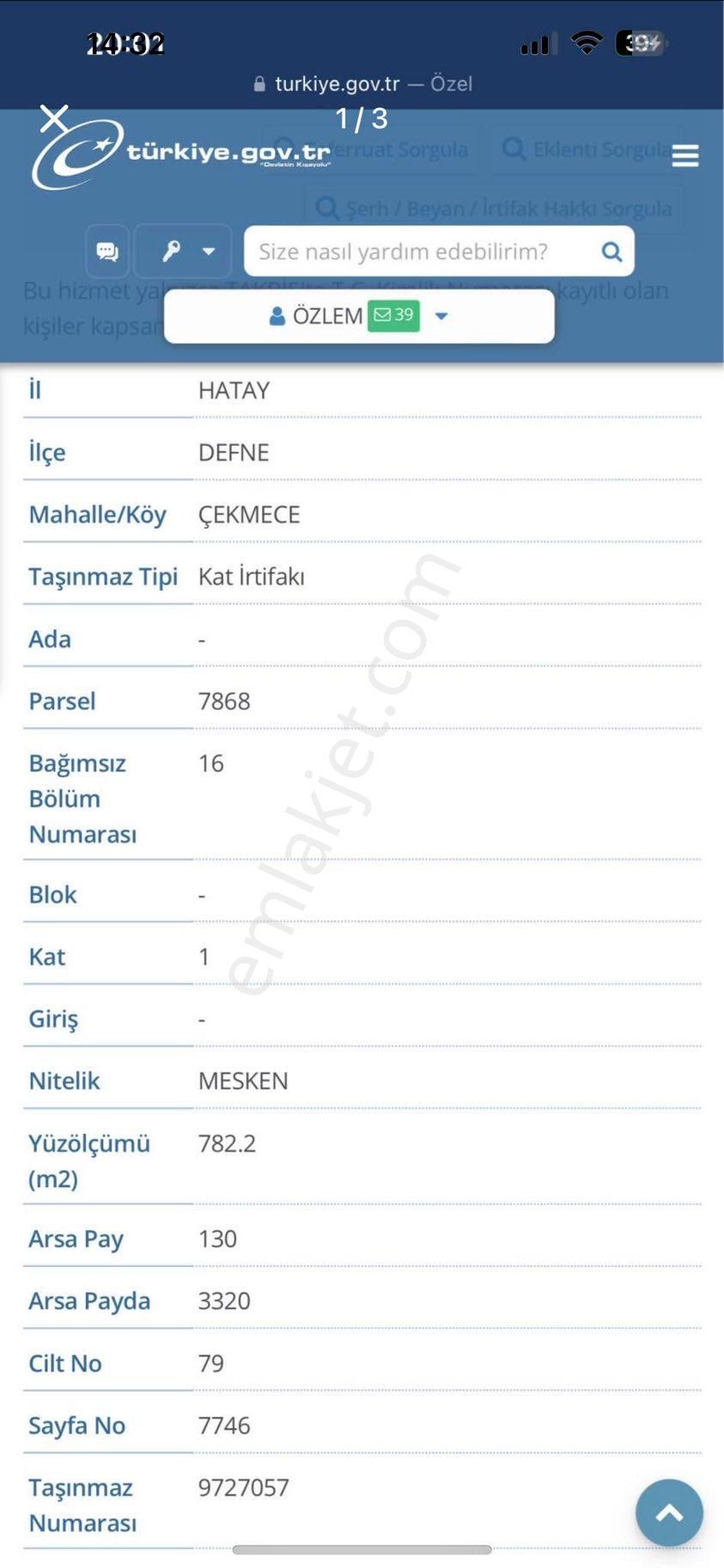 Defne Çekmece Satılık Daire Antakya/defne Uğur Mumcu Da Rezerv Alanda Bulunan Hisse Payı