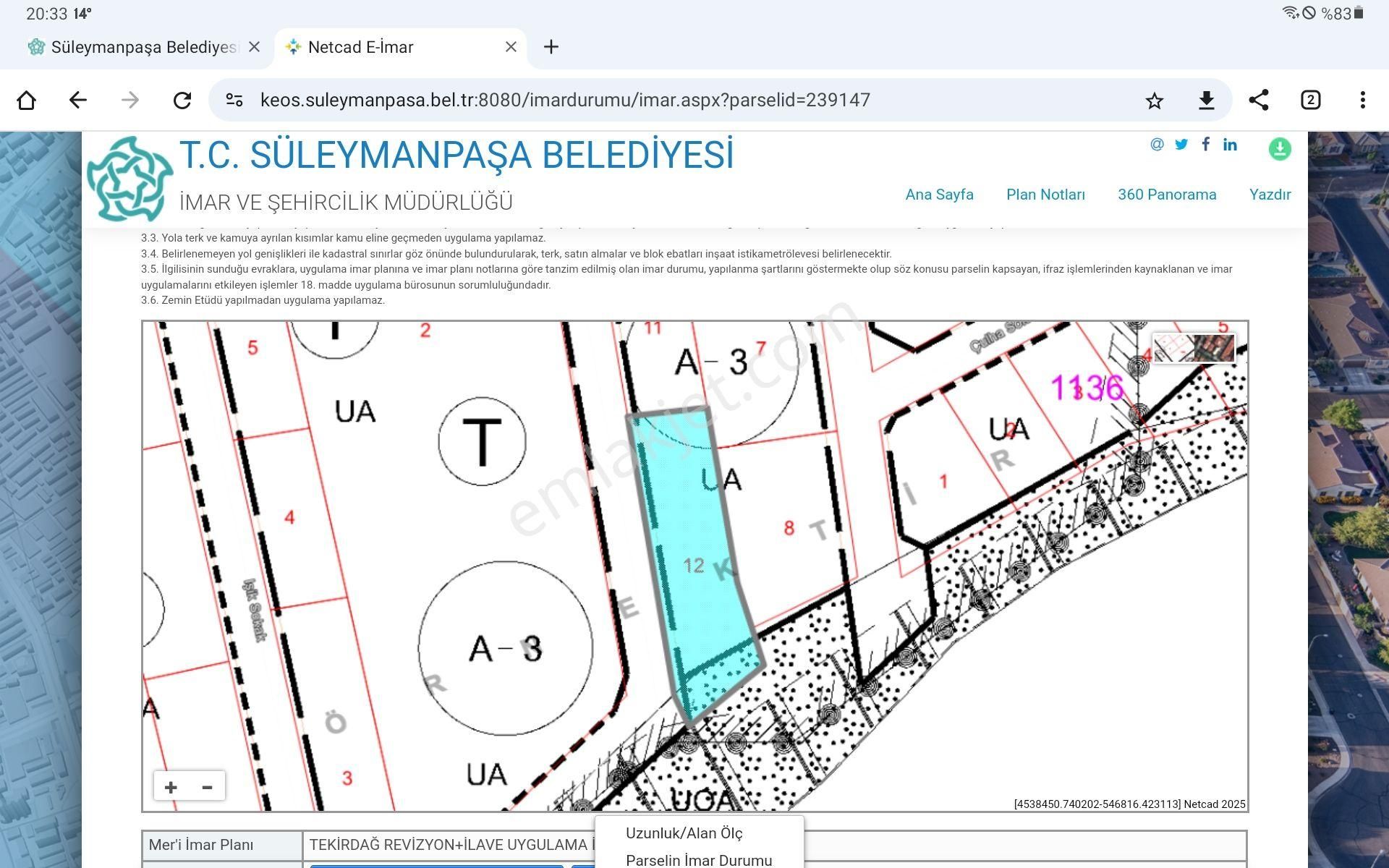 Tekirdağ Süleymanpaşa Satılık Konut+Ticaret Alanı Denize Sıfır İmarlı Arsa