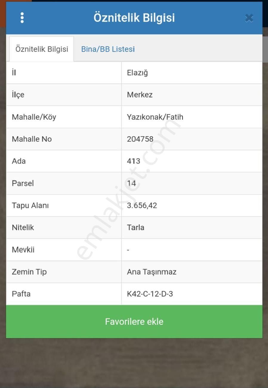 Elazığ Merkez Yazıkonak Bld. (Fatih) Satılık Tarla Yazıkonak Fatih Mahallesinde İmara Yakın Satılık Fırsat Tarla Ana Yola 250m2