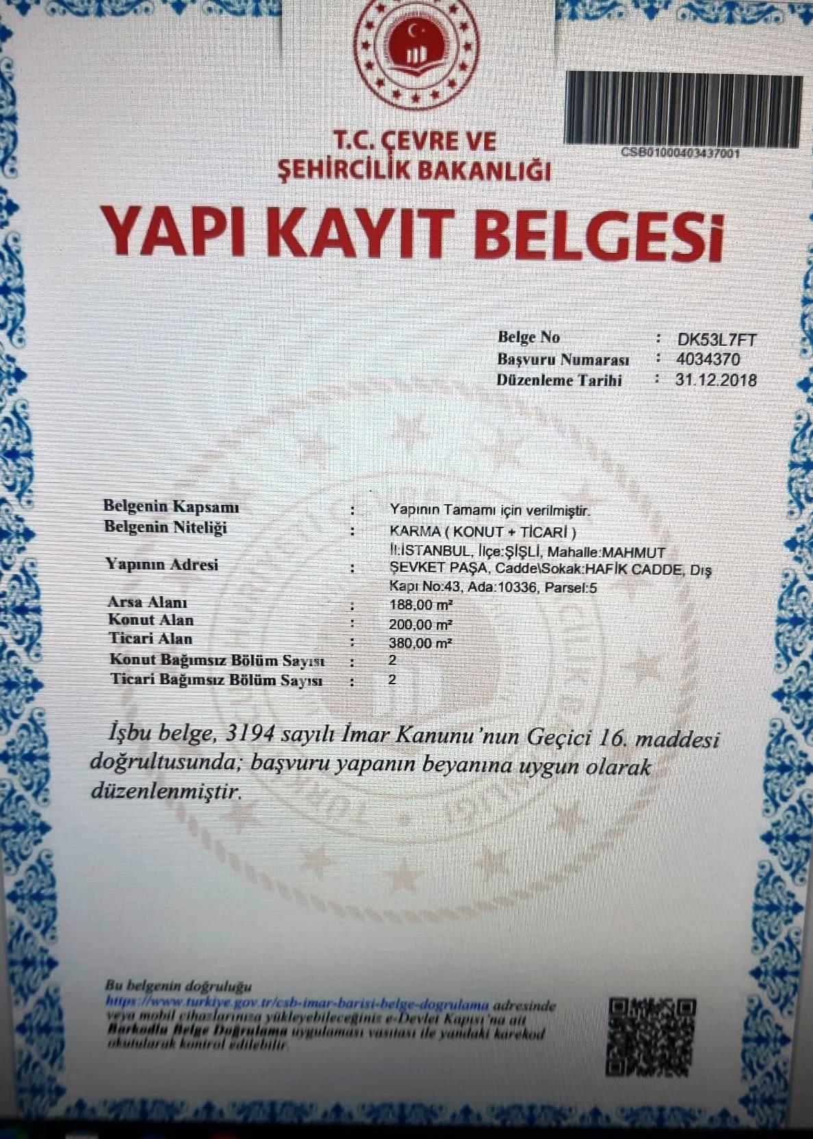 Şişli Mahmut Şevket Paşa Komple Bina ( 2dükkan-2daire )188m2 Arsa ,100m2 Kurulum, 9.50imarlı - - Görsel 8