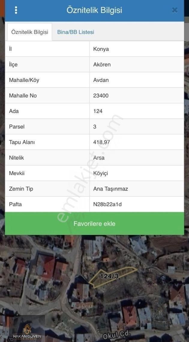 Akören Avdan Satılık Konut İmarlı Konya Akören Avdan 419m2 İmarlı Müstakil Arsa Satılık