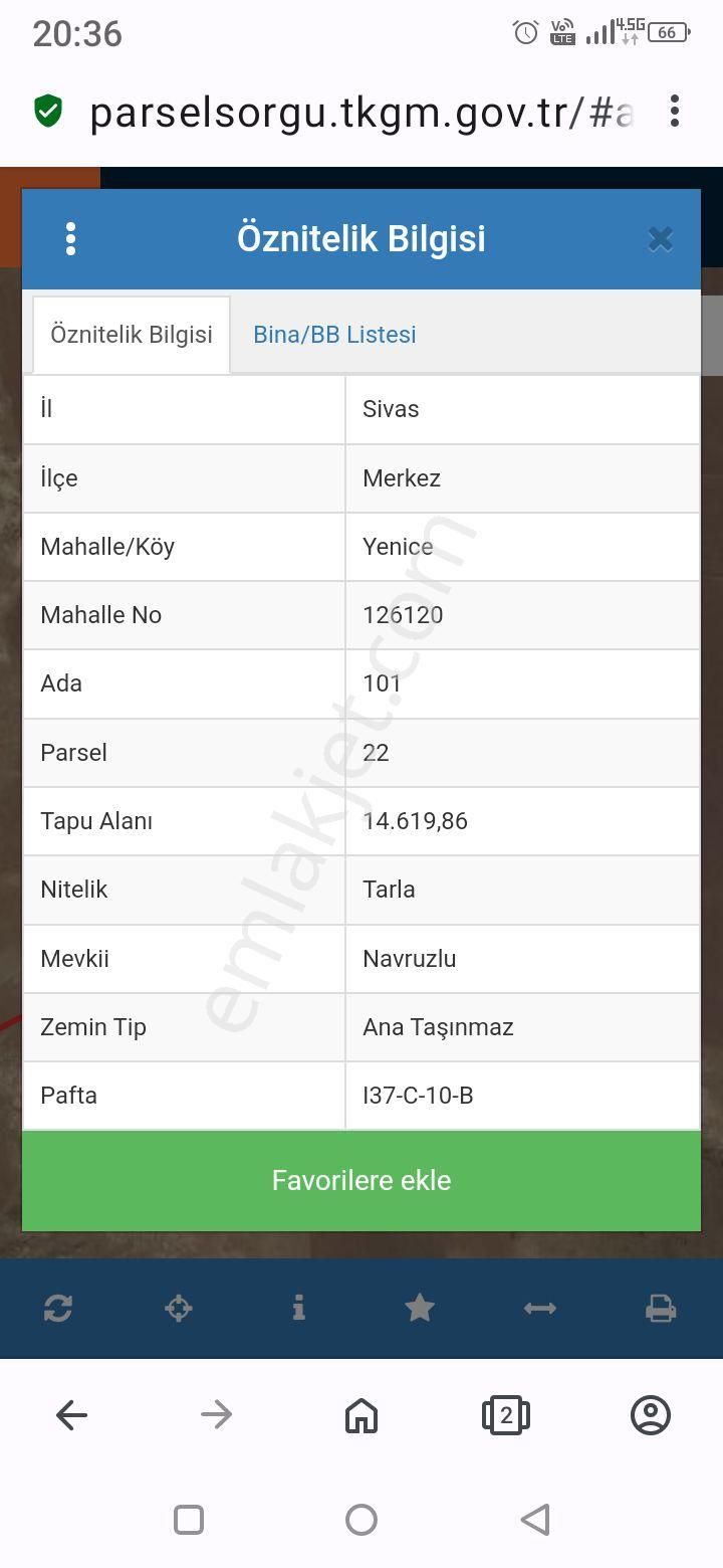 Sivas Merkez Yenice Köyü Satılık Tarla Sivas Merkez Yenice Köyü 4 Âdet Tarla Hisse