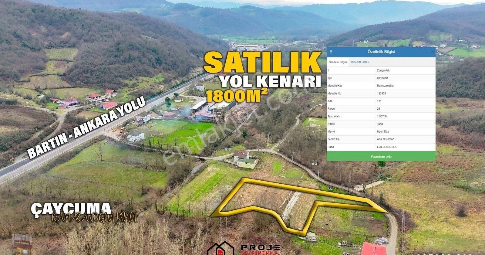 Çaycuma Ramazanoğlu Köyü (Boduklar) Satılık Tarla Bartın-ankara Yolu Üzerinde Yol Kenarı Köy İçi İmarlı Tarla