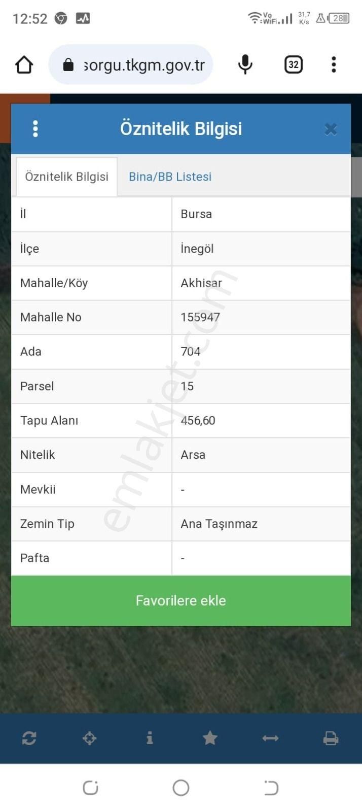 İnegöl Akhisar Satılık Tarla Aygül'den Bursa İnegöl Akhisar Mah 456 M2 Satılık Arsa