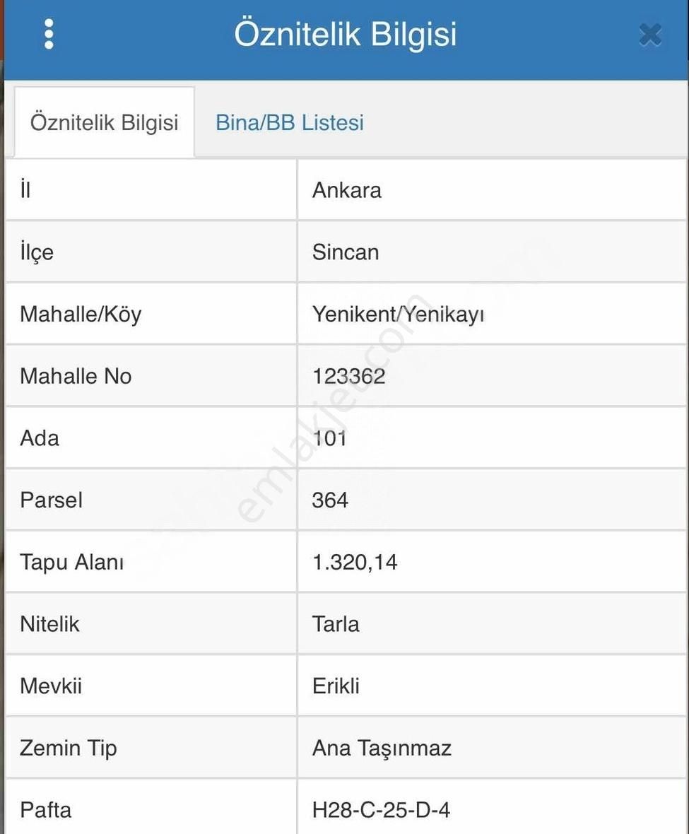 Sincan Yenikayı Satılık Tarla Kızıltan Gyd' Sincan Yenikayı'da Yatırıma Uygun Pazarlıklı