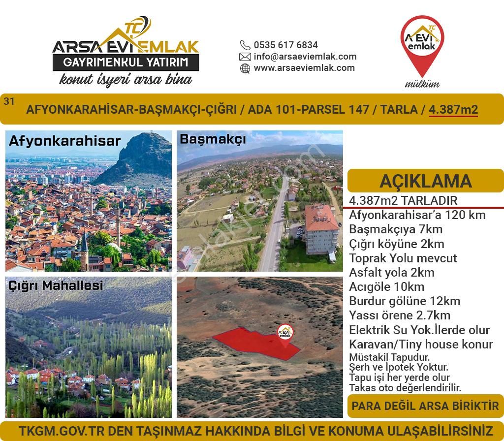 Başmakçı Çığrı Köyü (Aşağı) Satılık Tarla Afyonkarahisar-başmakçı-çığrı-satılık 4387m2-tarla