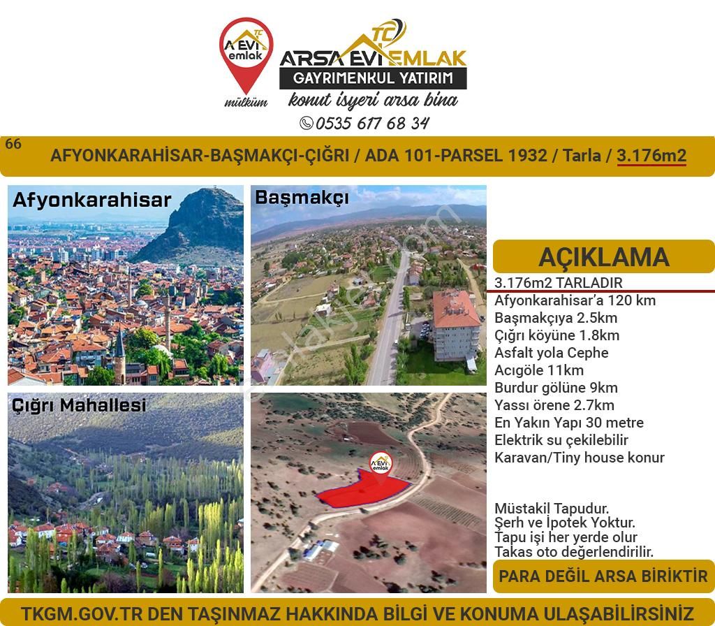 Başmakçı Çığrı Köyü (Yukarı) Satılık Tarla Afyonkarahisar-başmakçı-çığrı-satılık 3176m2-tarla