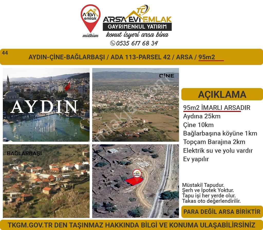 Çine Bağlarbaşı Satılık Konut İmarlı Aydın-çine-bağlarbaşı Satılık 95m2arsa