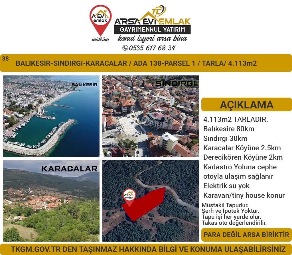 Sındırgı Karacalar Satılık Tarla Balıkesir Sındırgı Karacalar Satılık 4113m2 Tarla