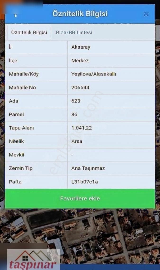 Aksaray Merkez Yeşilova Bld. (Alasakallı) Satılık Konut İmarlı Yeşilova Da Satılık 1041 M2 Arsa