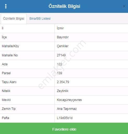 Bayındır Çenikler Satılık Zeytinlik Bayındır Çenikler Köyü'nde 2354 M2 Zeytinlik