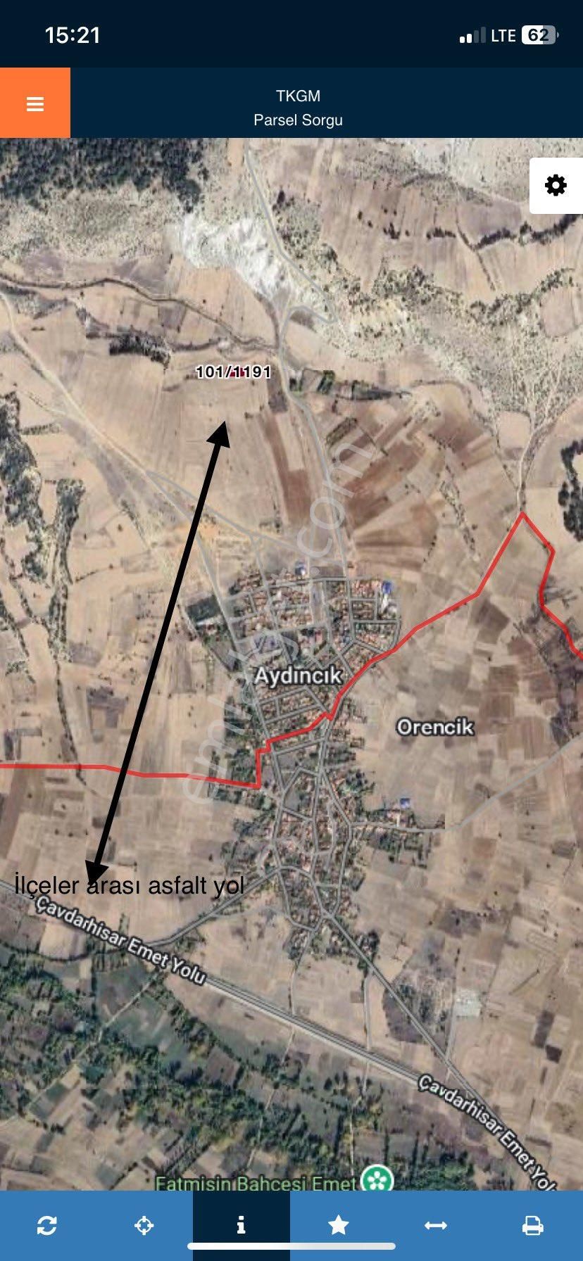 Emet Aydıncık Köyü (Meydan) Satılık Tarla Yerleşimin Dibinde Fırsat Tarla