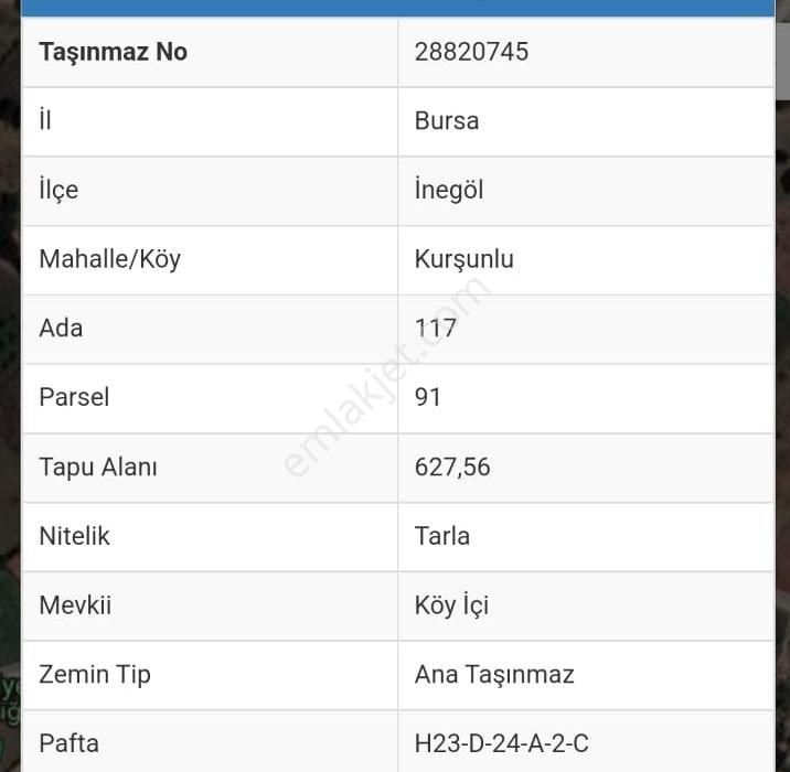 İnegöl Kurşunlu Satılık Tarla Aygül'den Bursa İnegöl Kurşunlu Köyü 627m2 Satılık Tarlamızın Yolu Suyu Vardır. Yola Sıfırdır