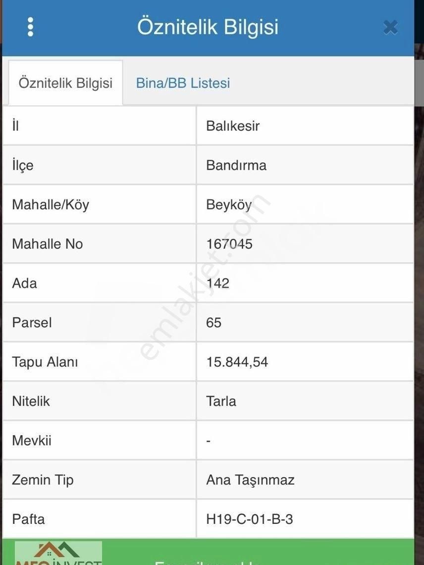 Bandırma Beyköy Satılık Tarla Meg İnvest Gayrimenklulden Satılık Bandırma Beyköyden Arazi