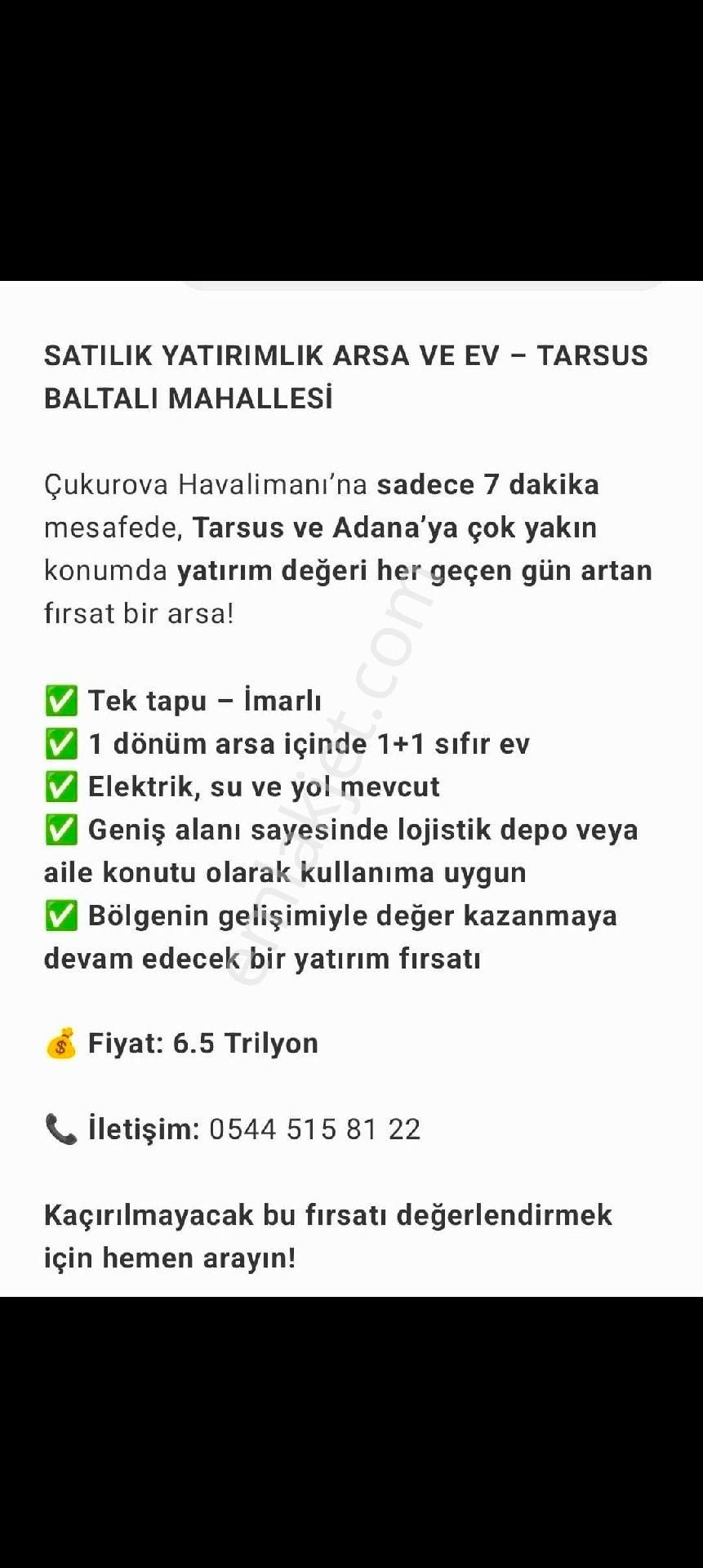 Tarsus Baltalı Satılık Daire Değeri Gün Gün Artan Müstakil Ev