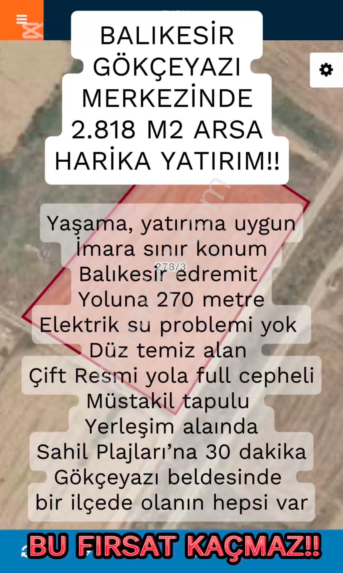 İvrindi Gökçeyazı Satılık Tarla 🚀fiyat Düştü🚀köşe Konumda,2 Resmi Yola&kanala Cepheli Edremit/balıkesir Yola 270 M,arsa Vasfında