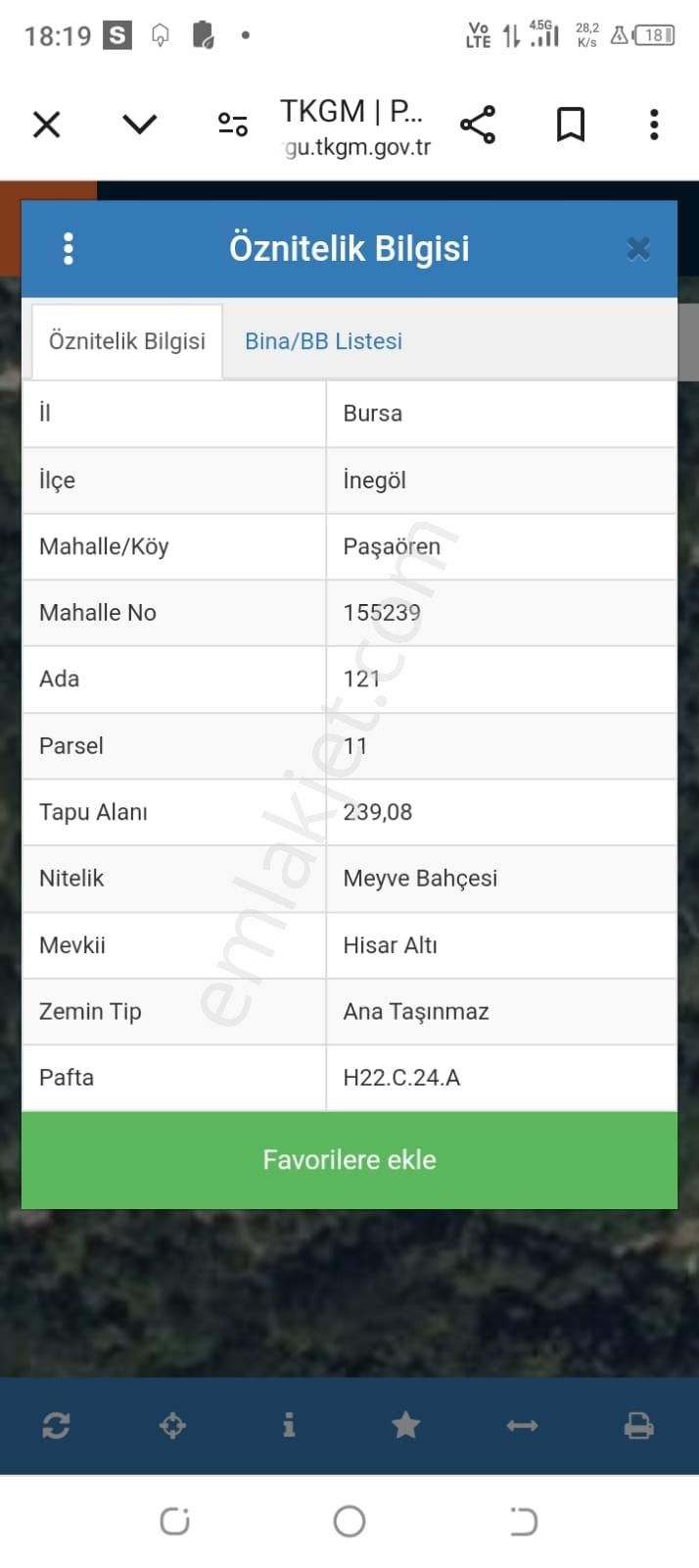 İnegöl Paşaören Satılık Tarla Aygül'den Bursa İnegöl Paşa Ören Köyünde 239.08 M2 Satılık Arsa