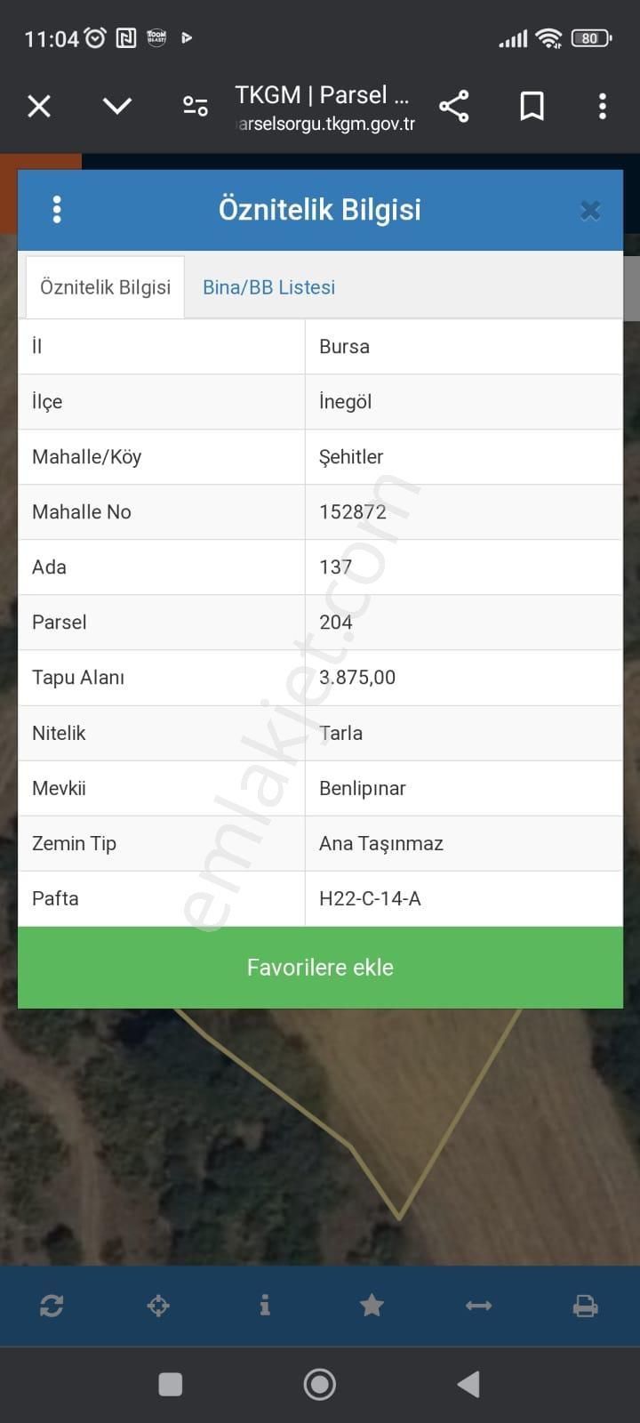 Bursa İnegöl Şehitler Köyünde 3.875.00m2 Satılık Tarla