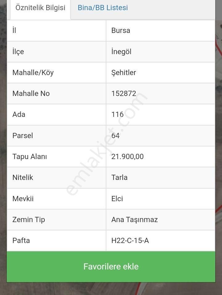 İnegöl Şehitler Satılık Tarla Aygülden İnegöl Şehitlerde Toplamda 21.900m2 Olan Satılık Tarla