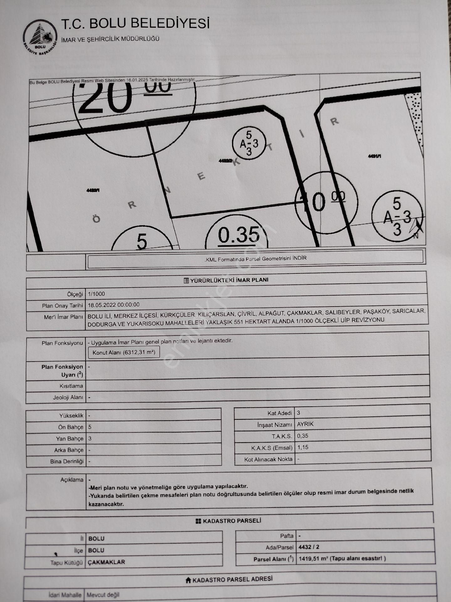 Bolu Merkez Çakmaklar Satılık Konut İmarlı Bolu Merkezde Çakmaklarda Satılık Arsa