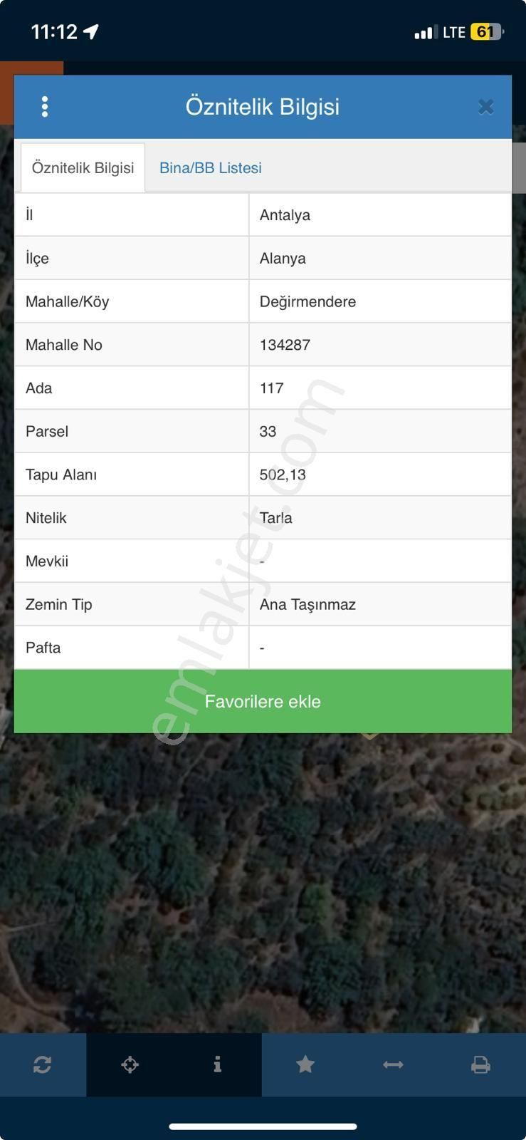 Alanya Değirmendere Satılık Tarla Alanya Degirmendere Satılık 500 M2 Tarla