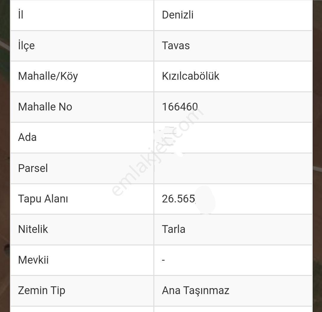 Tavas Kızılcabölük Satılık Bağ & Bahçe Tercih'ten Tavas Kızılcabölük'te 26600 M² Satılık Tarla